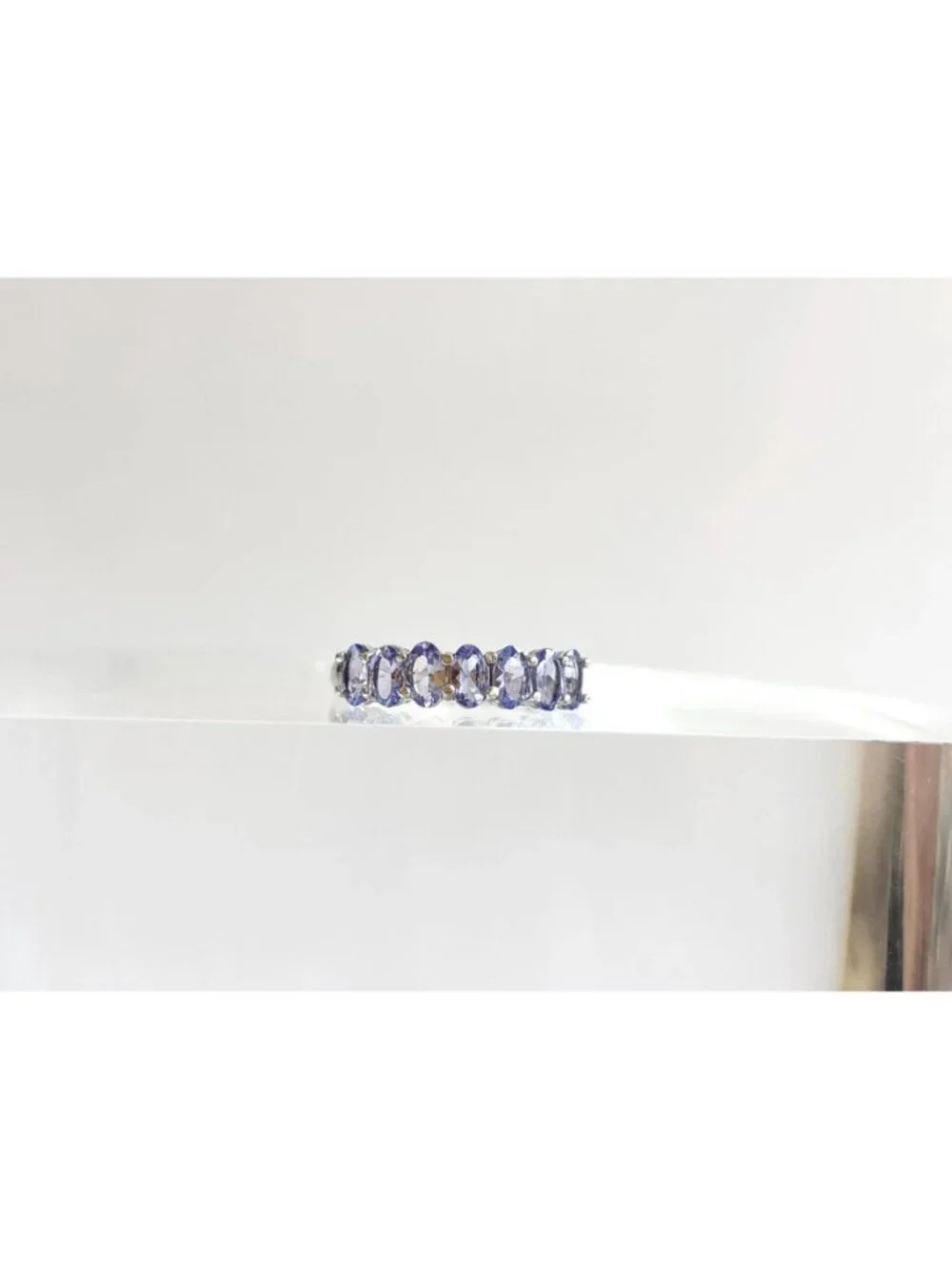 Tanzanite Gemstone Oval Cut Row Set Sterling Silver 925 Vintage Ring - sz 10